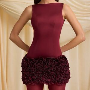 Oh Polly - Florrie - Appliqué Open-Back Mini Dress in Wine Red